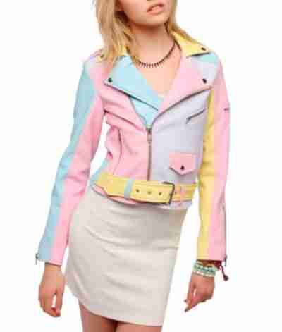 Women’s Rainbow Pastel Moto Faux Leather Jacket