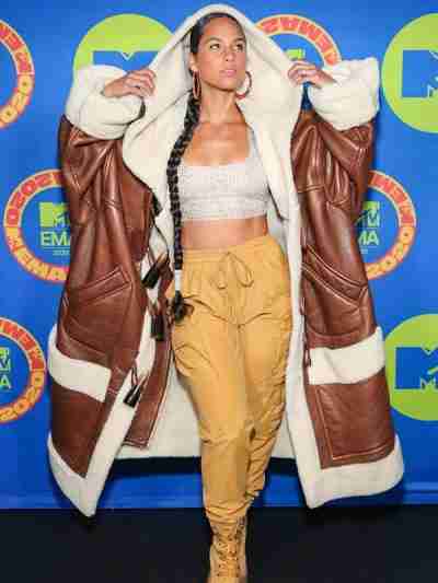 Alicia Keys Shearling Brown Coat