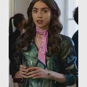 Emily In Paris Emily Cooper Green Metallic Moto Jacket