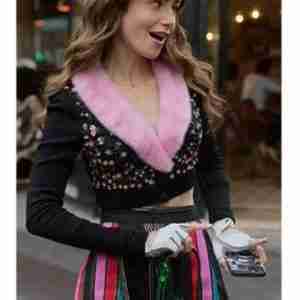 Emily in Paris Emily Cooper Fur Collar Cardigan