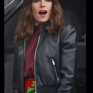 Home Economics Marina Black Leather Bomber Jacket