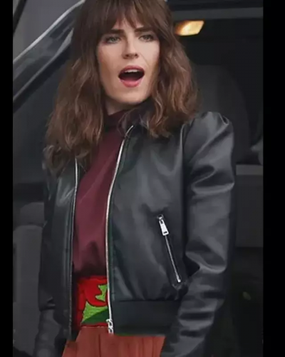 Home Economics Marina Black Leather Bomber Jacket