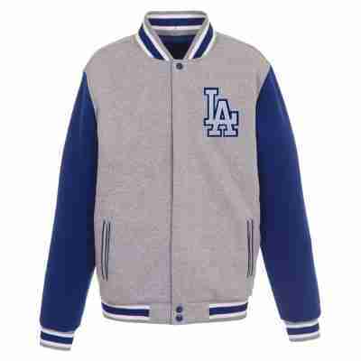 Los Angeles Dodgers Fleece Jacket with Faux Leather Gray Sleeves
