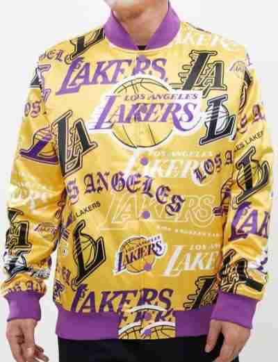 Mens Los Angeles Lakers Collage Satin Jacket