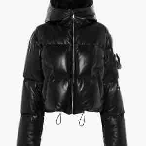 Nappa Leather Hooded Down Jacket