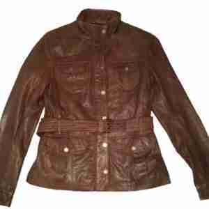 Pelle Brown Distressed Belted Hipster Jacket