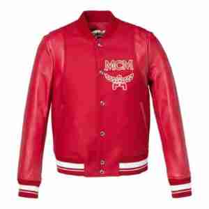 Ruby Red Wool Cashmere Stadium Bomber Jacket