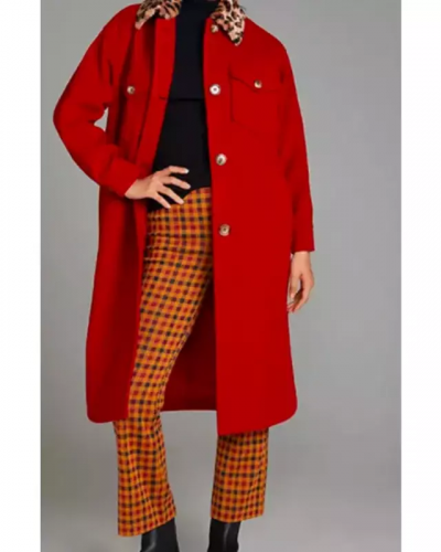 Side Hustle Presley Leopard Collar Red Coat