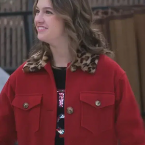 Side Hustle Presley Leopard Collar Red Coat