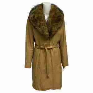 Women Leather Long Fur Neck Coat