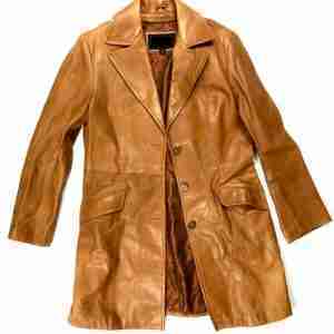 Women Leather Trench Brown Coat
