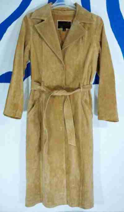 Women Tan Leather Trench Coat