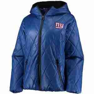 Women's New York Giants Blue Hoodie Puffer Jacket