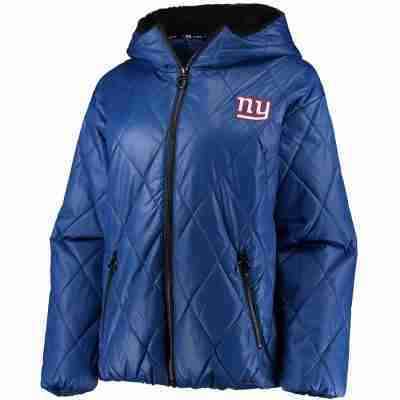 Women's New York Giants Blue Hoodie Puffer Jacket