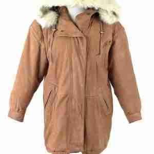 Womens Vintage 90s Pele Brown Leather Parka