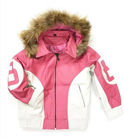 8 Ball Pink Leather Hooded Jacket