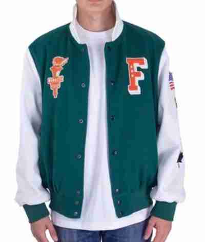 Full Send Nelk Boys F Green Letterman Jacket