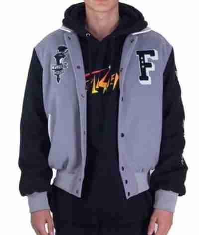 Full Send Nelk Boys F Letterman Gray Jacket