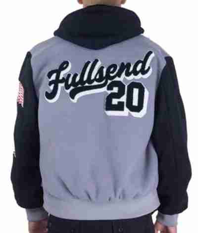 Full Send Nelk Boys F Letterman Gray Jacket