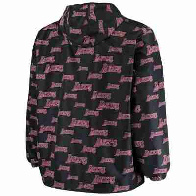 Los Angeles Lakers Black Big & Tall Allover Print Anorak Jacket - Image 2