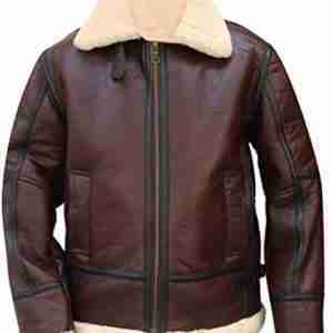 Men Aviator RAF B3 Shearling Fur Leather Bomber Jacket