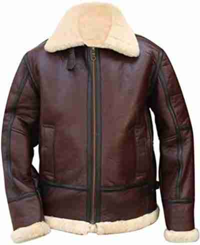 Men Aviator RAF B3 Shearling Fur Leather Bomber Jacket