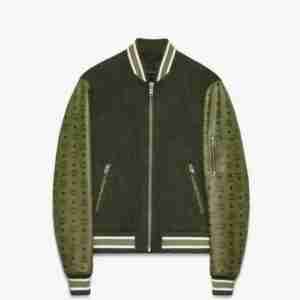 Men Green Wool Zippered Jacket