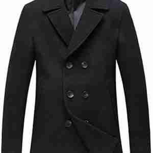 Men Mid Length Winter Black Wool Peacoat