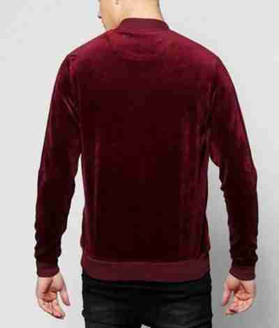 Men Velvet Velour Bomber Jacket