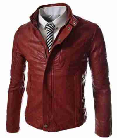 Men’s JE090 Slim Fit Red Faux Leather Motorcycle Jacket