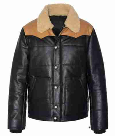 Men’s Puffer Rancher Black Leather Jacket