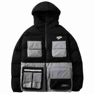 Multi Pockets Patchwork Hooded Parka