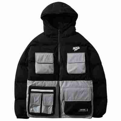 Multi Pockets Patchwork Hooded Parka