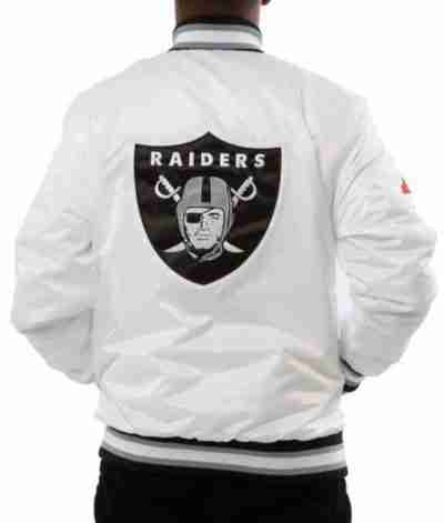 Raiders Las Vegas Back Shield Bomber White Jacket