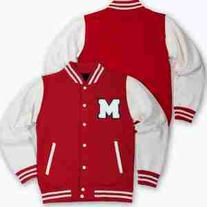 Red M Letterman Baseball Varsity Jacket