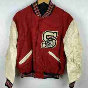 Red Vintage S Letterman Varsity Jacket