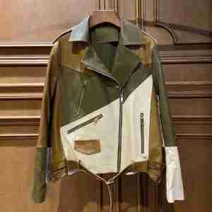 Women Biker Asymmetrical Zipper Colorful Jacket