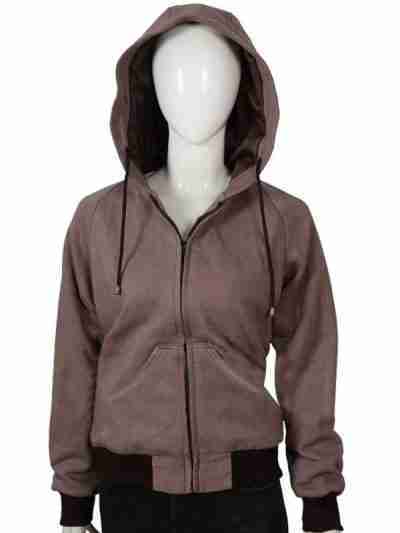Women Brown Zip Up Bomber Hoodie Jacket