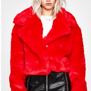 Women Red Faux Fur Jacket