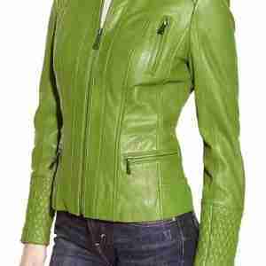 Women’s Lime Green Quilted Biker Jacket