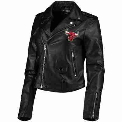Womens The Wild Collective Black Chicago Bulls Moto Jacket
