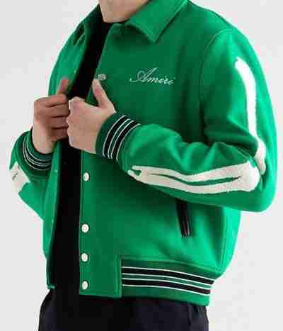 Amiri Bones Green Letterman Wool Jacket