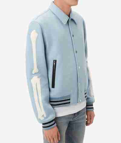 Amiri Bones Letterman Light Blue Jacket