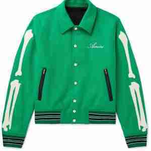 Amiri Bones Letterman Wool Green Jacket