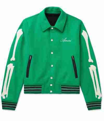 Amiri Bones Letterman Wool Green Jacket