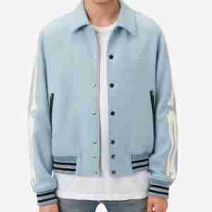 Amiri Bones Letterman Wool Light Blue Jacket