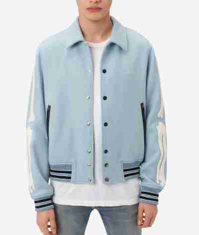 Amiri Bones Letterman Wool Light Blue Jacket