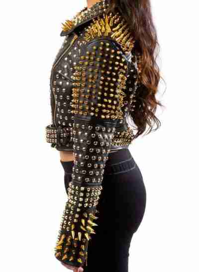 Black Lucifer Studded Crop Leather Jacket