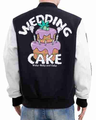 Black & White Cake Varsity Bomber Black Jacket