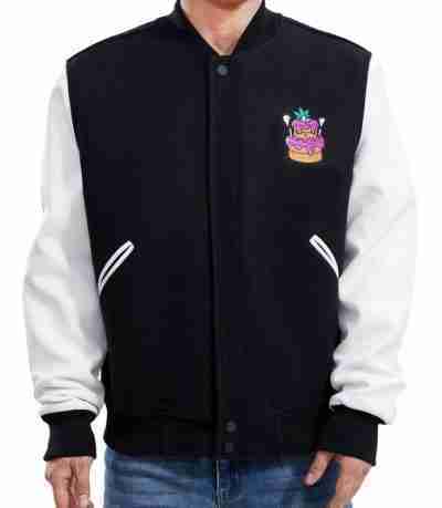 Black & White Cake Varsity Bomber Jacket